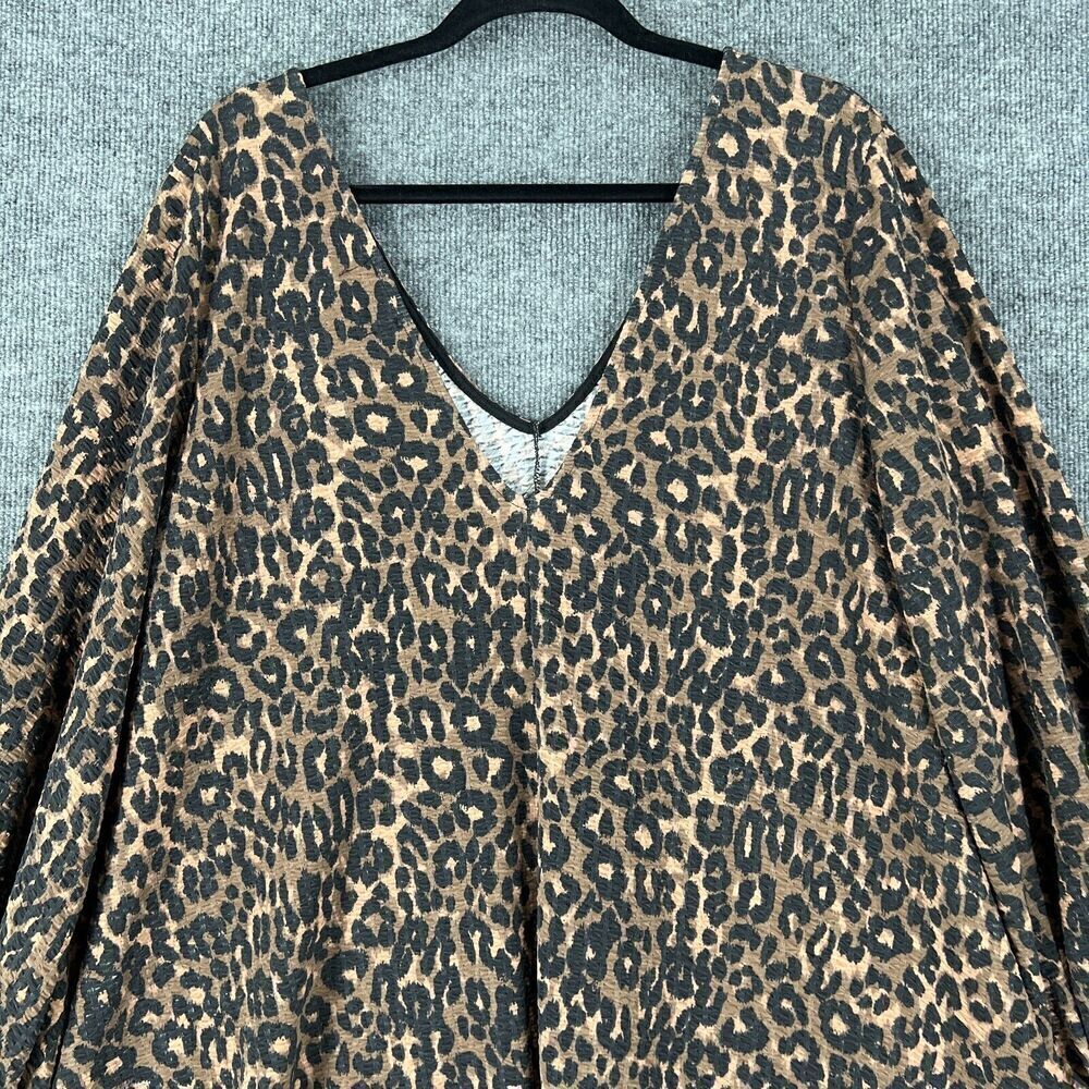 ASOS Design Leopard Print Midi Dress Womens 14 A-Line Double V-Neck Crinkle - Picture 6 of 9